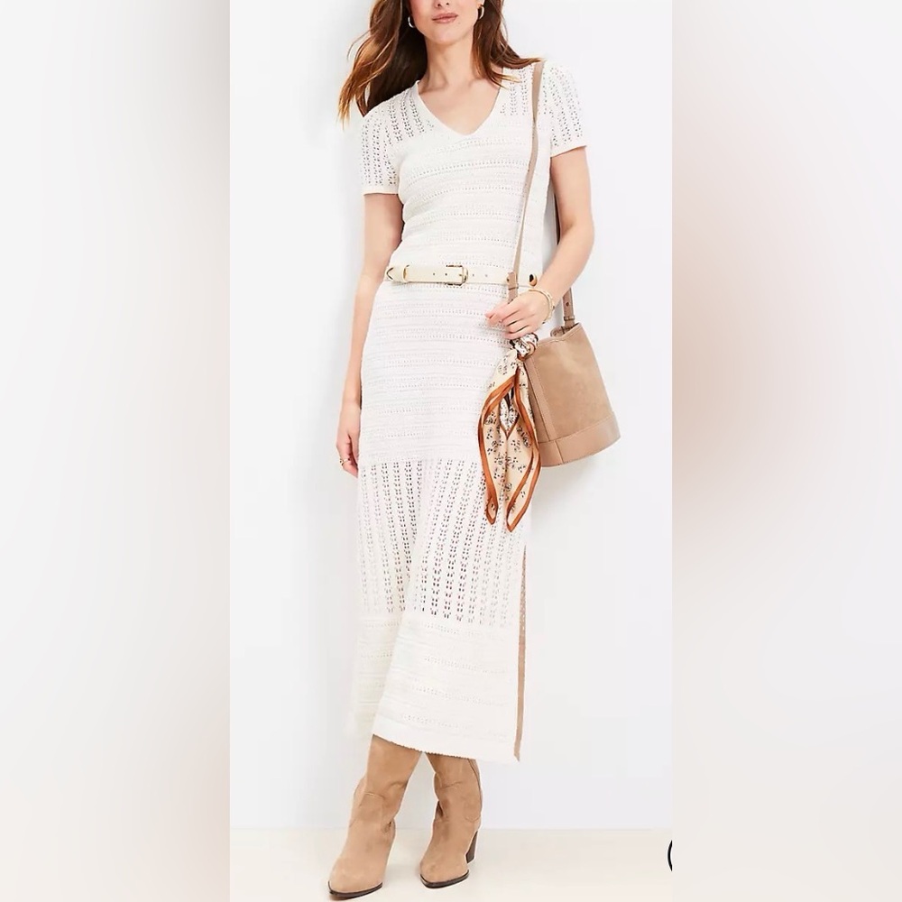 LOFT Pointelle V-Neck Midi Sweater Dress